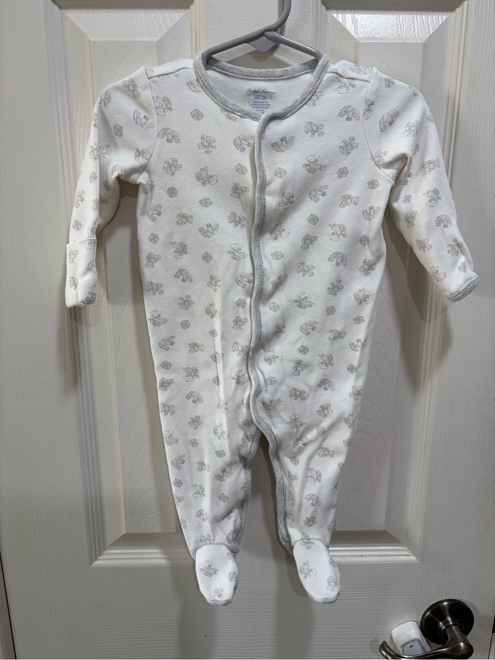 Ralph Lauren Cream Footed Baby One-Piece with Gray Animal Print